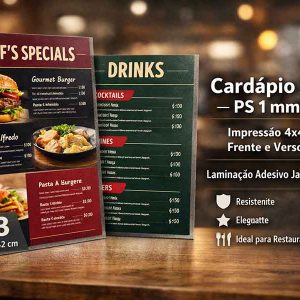 Cardápio A3 - 4x4 - PS 1 mm - Laminação Adesivo Jateado